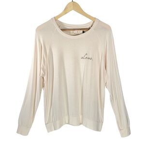 BE LOVE Women's Cream Crew Neck Raglan Sweater Love Size L Soft French Terry